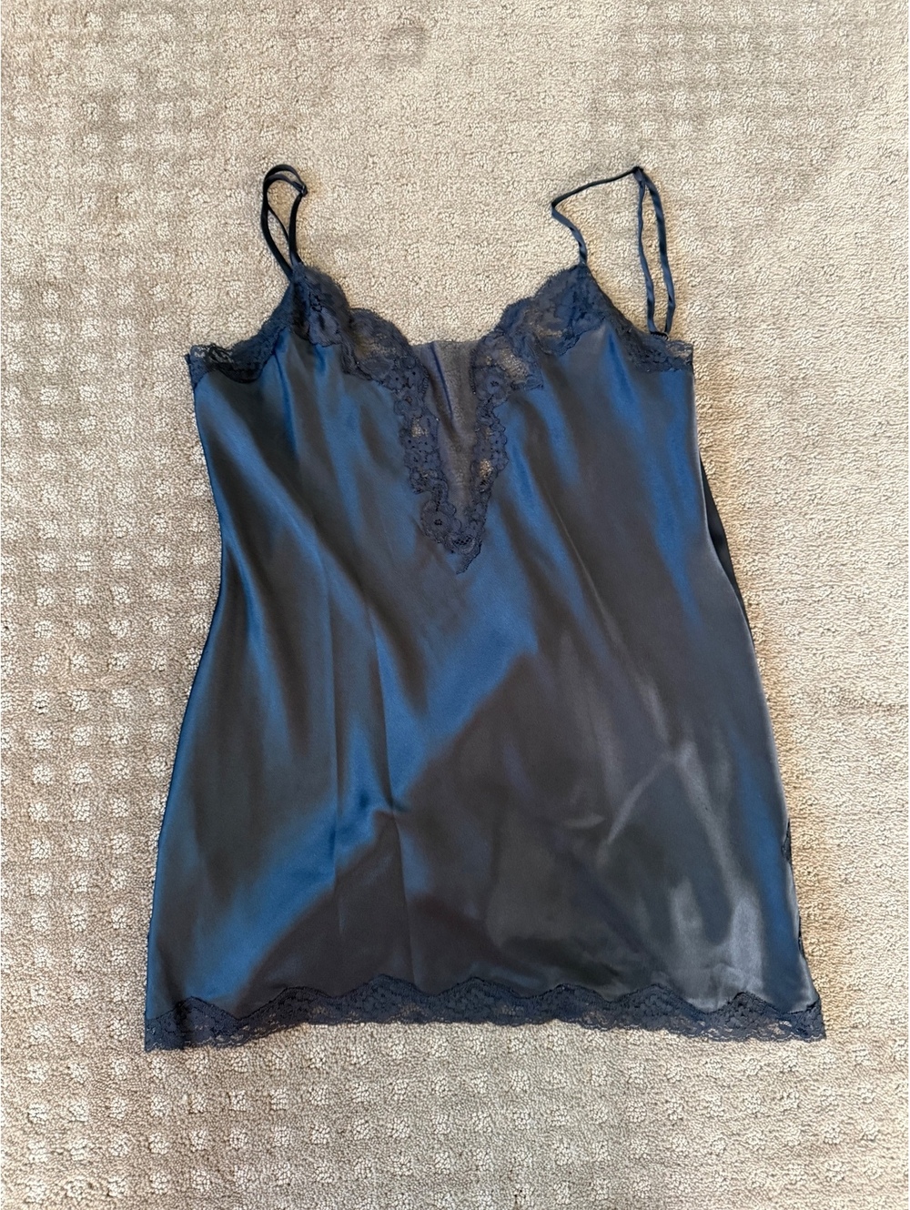 Victoria's Secret Vintage Black Satin Lace Trim Slip Dress Size Small